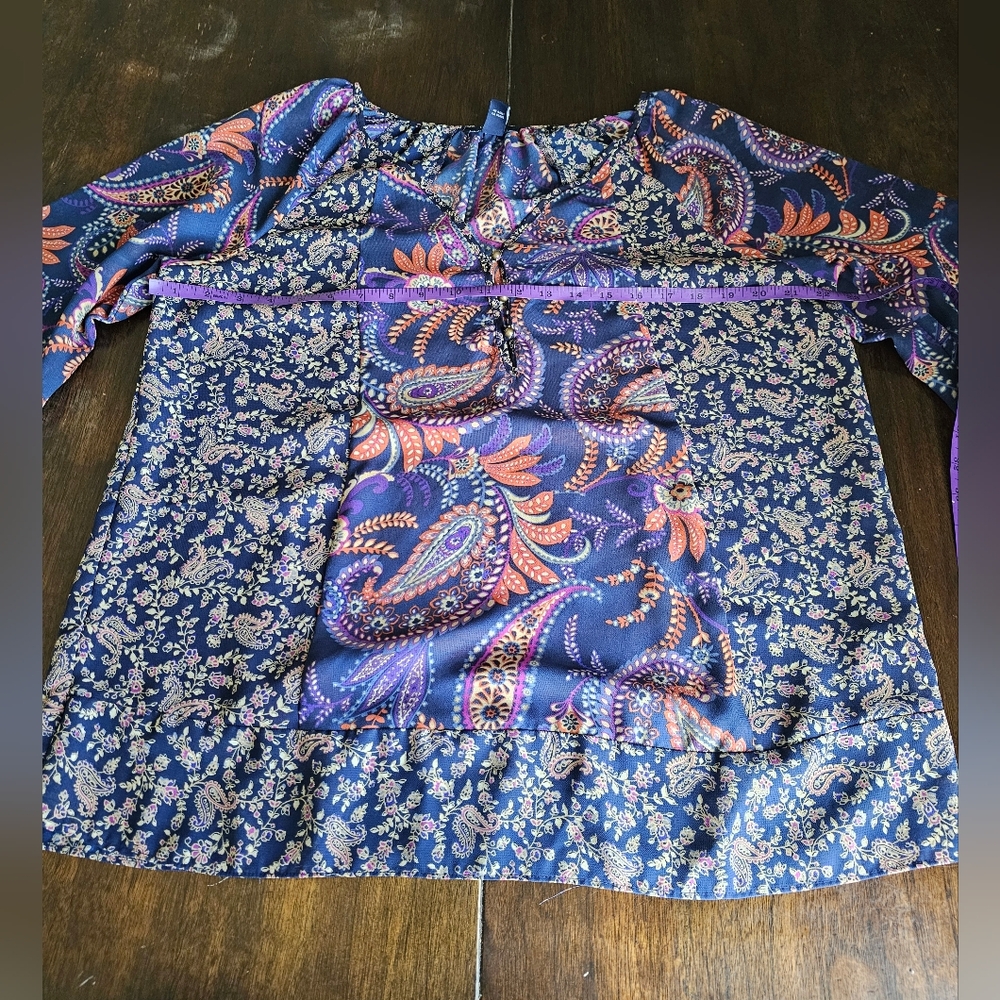 Chaps Women's Navy Paisley Peasant Blouse - Picture 13 of 13